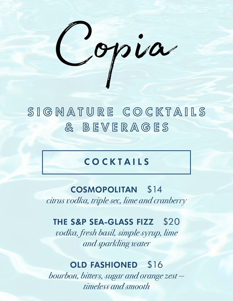 copia-signature-cocktail-menu-card - Peace & Plenty Resort, Georgetown, Exuma Beach Rentals Cocktails